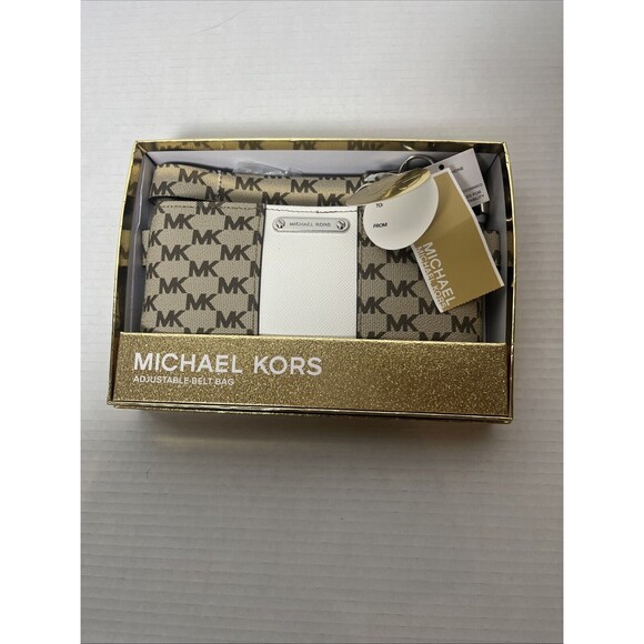 Michael Handbags - NEW Michael Kors Belt Bag MK Logo Brown Gift Set Size S/M Adjustable